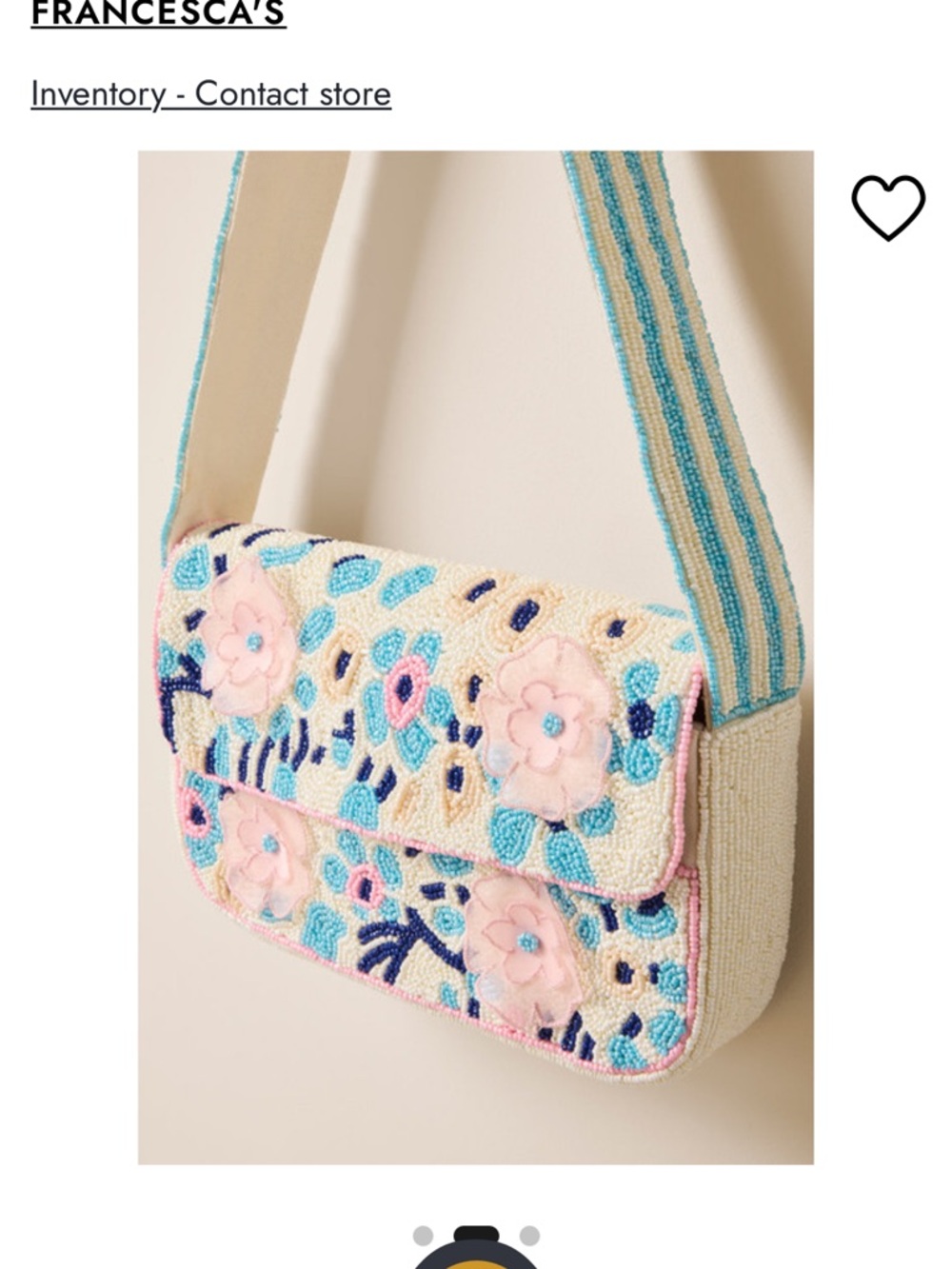NWT Francesca’s Beaded Floral Crossbody iiBag with Pastel Pink Flowers